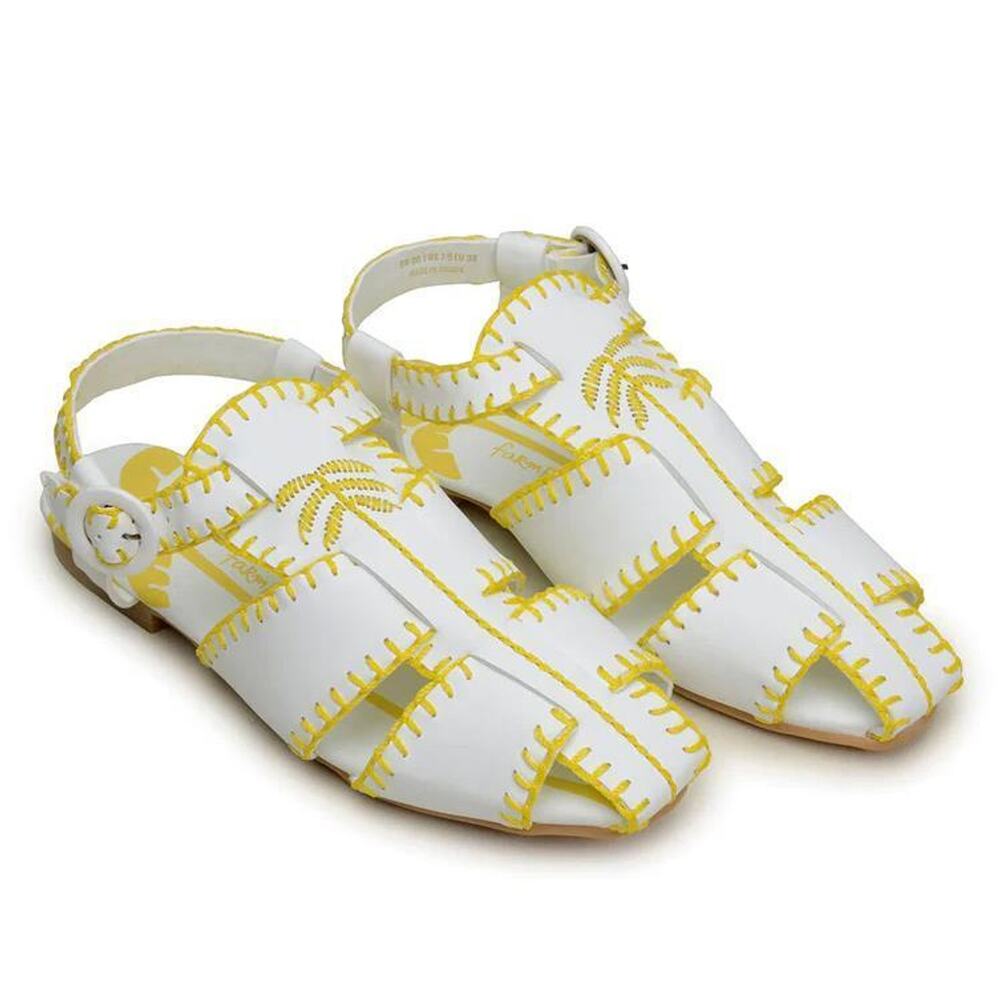 nwt FARM RIO sz 9.5 Yellow Whipstitch Palm Tree Sandal white
